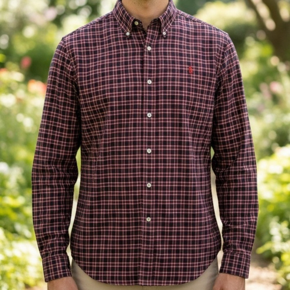 Ralph Lauren Mens Plaid Button Down‎ Shirt Red Black Long Sleeve Pony Logo L